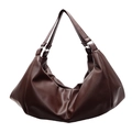 Grande borsa hobo minimalista marrone in ecopelle con grana litchi da donna - Marrone