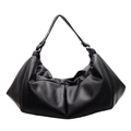 Borsa hobo nera minimalista con trama in pelle a grana di litchi di qualità - Nero