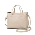 Beige lychee leather tote bag with IOI stitch detail and adjustable strap - Off White