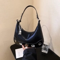 Borsa a mezzaluna nera con motivo lucertola, decorazioni in cristallo e nappa - Nero