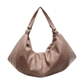 Borsa hobo minimalista in pelle martellata color cuoio con ampio scomparto interno - Cachi
