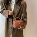Elegante borsa a scatola marrone trapuntata con manico in metallo dorato e catena - Rosso