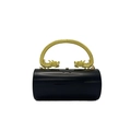 Elegant black acrylic cylindrical clutch bag with dragon-shaped gold metal handle for evening - Black