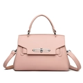 Pink lychee pattern leather handbag with silver twist lock and adjustable shoulder strap - Pink