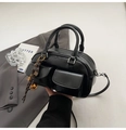 Borsa a mano retrò in pelle nera grana litchi con doppie tasche e tracolla regolabile - Nero