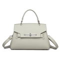 Light gray lychee pattern leather handbag with silver lock and detachable strap - Gray