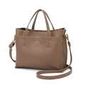 Brown lychee grain leather tote bag with dual handles and detachable shoulder strap - Khaki
