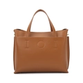 Brown tote bag in lychee texture leather with double handles and decorative I-O-I stitching - Tan
