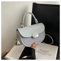 Light blue patchwork saddle bag with metal buckle and detachable strap for women - Blue
