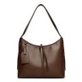 Retro brown oversized shoulder bag in matte faux leather with tie string detail - Brown