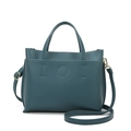 Minimalist dark green pebble leather tote bag with adjustable shoulder strap and gold hardware - Blue