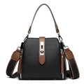 Litchi pattern leather bucket bag in black and brown contrast with metal buckle - Black