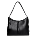 Classic black leather shoulder bag with decorative strap and silver metal hardware details - Black