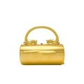 Golden acrylic cylindrical box bag with ornate dragon-themed handle and sleek finish - Gold
