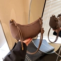 Dark brown half-moon dumpling bag with vertical stitching and knotted strap detail - Without Pendant / Brown
