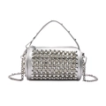 Silberne Strass-Zylindertasche mit metallischem Kettenriemen und Glitzereffekt - Silber