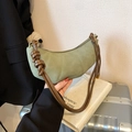 Sage green crescent dumpling bag with knotted brown shoulder strap and textured finish - Without Pendant / Green