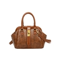 Sac à main marron foncé avec texture crocodile brillante et fermoir rotatif en métal - Marron Jaune