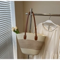 Borsa tote a righe in paglia beige e marrone con lunghi manici in pelle per viaggio - Stile 2 (Senza cappello)