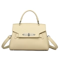 Cream lychee texture leather handbag with silver lock and detachable shoulder strap - Apricot