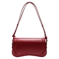 Deep red vintage leather shoulder bag with unique curved base and dual straps - Red