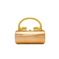 Luxury gold cylinder clutch bag featuring ornate dragon head handle and sleek metallic finish - Light gold