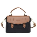Bolso de mano clásico en contraste negro y marrón con herrajes dorados elegantes - Patchwork Negro y Marrón