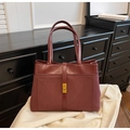 Minimalist burgundy suede tote bag with leather trim and gold twist lock closure - Burgundy