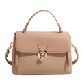 Borsa a mano beige minimalista in pelle e tela con chiusura a triangolo dorata - Cachi