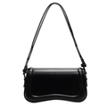 Minimalist black crossbody pillow bag with unique curved base and glossy leather finish - Black