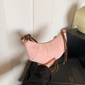 Pink suede croissant bag with brown rope handle and gold metal hardware for women - Without Pendant / Pink