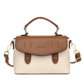 Bolso elegante bicolor en crema y marrón con detalles dorados y correa desmontable - Contraste Beige Marrón