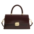 Elegant burgundy leather top-handle square handbag with gold hardware and shoulder strap - Wine Red (Coffee)