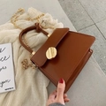 Vintage-Handtasche aus braunem PU-Leder mit Goldkette und rundem Metallschnalle - Braun