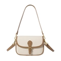 Bolso bandolera retro tejido en crema con ribete de cuero marrón y hebilla dorada - Marrón