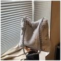 Gray plush bucket bag featuring pearl charms and star heart pendants with chain straps - Gray