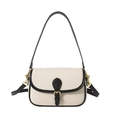 Bolso de hombro minimalista de lona con ribetes de cuero negro y cierre dorado - Negro