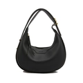 Black litchi grain leather hobo bag with adjustable strap and gold hardware accents - Black