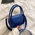 Bright blue candy color crossbody flap bag with gold hardware and leather strap - Blue