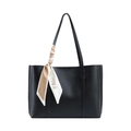 Bolso tote negro de gran capacidad con bufanda de seda decorativa para uso diario - Negro