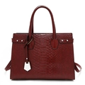 Retro deep burgundy crocodile pattern handbag with silver studs and double handles - Burgundy