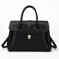 Grand sac cabas noir structuré avec texture litchi et fermoir en métal doré - Noir / Sac Unique