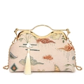 Bolso bordado beige con patrones de nubes tradicionales y colgante de borla de conejo - Blanco Roto