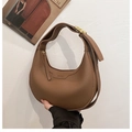 Brown lychee leather crescent shoulder bag with adjustable strap and vintage buckle - Brown