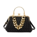 French retro black pleated handbag with gold metal handle and chunky chain strap - Black