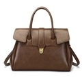 Sac fourre-tout marron foncé vintage avec texture cuir et boucle dorée en métal - Kaki / Sac Unique