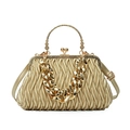 Sac plissé couleur champagne doré avec chaîne et poignée ronde en métal orné - Doré