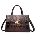 Retro dark coffee crocodile pattern flap handbag with gold metal lock and shoulder strap - Brown