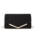 Elegant black sequin envelope evening bag with gold V-shape trim and chain strap - Black