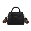 Borsa tote nera in pelle PU con scritte dorate e tracolla a righe in tessuto morbido - Nero